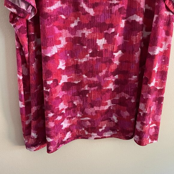Susan Graver Women 3X Pink Camouflage Liquid Knit Square Neck Short Sleeve Top - Picture 2 of 10